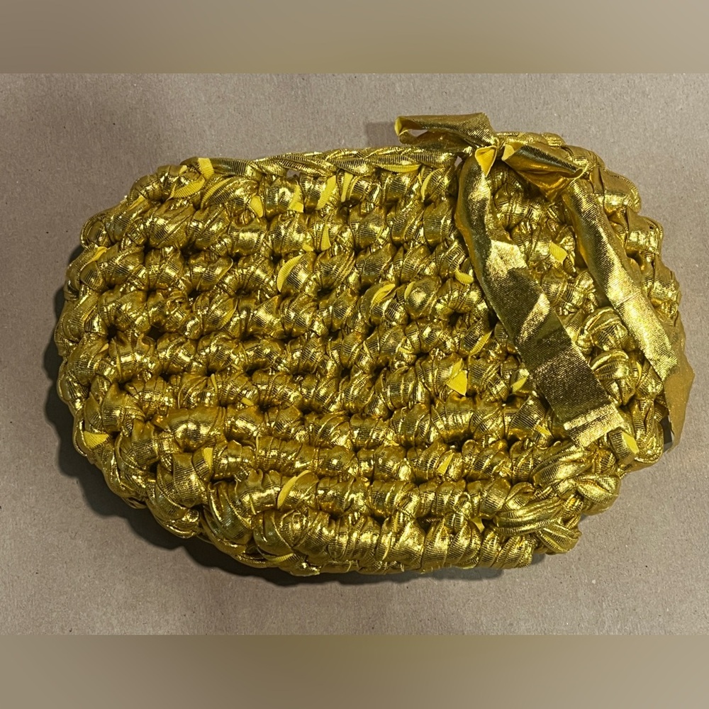 Metallic Gold Crochet Small Clutch Bag